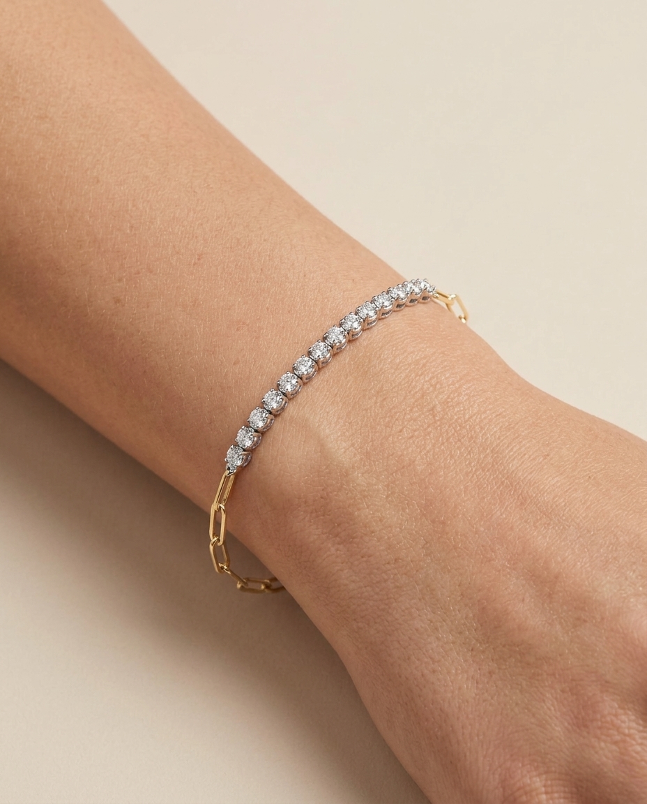 14KT Diamond Tennis Bracelet with Paperclip on model