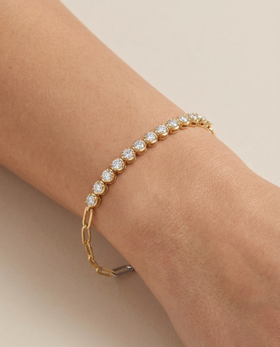 14KT Diamond Tennis Bracelet with Paperclip on model