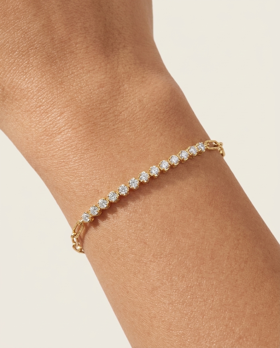 14KT Diamond Tennis Bracelet with Paperclip on model
