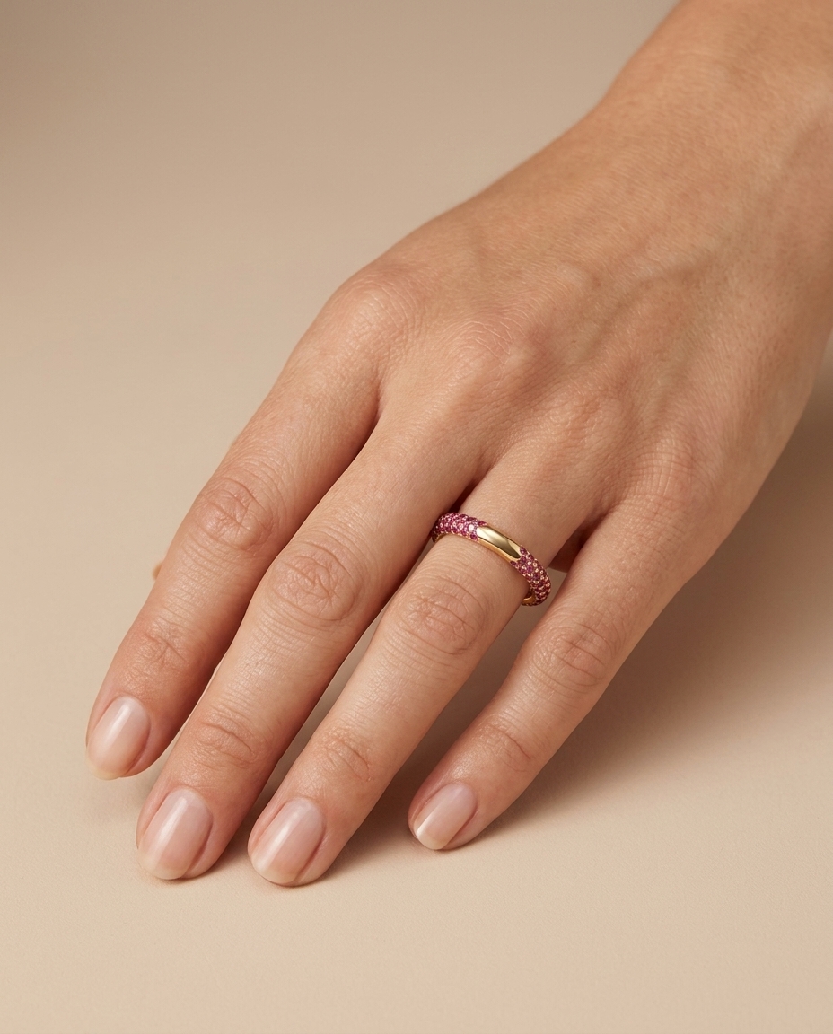 18KT Gold Ruby Ring on model