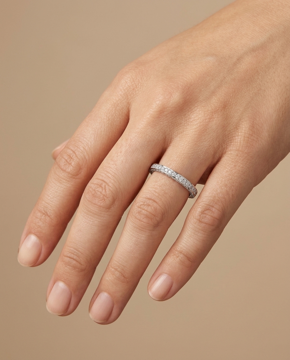 18K Gold Diamond Ring on model