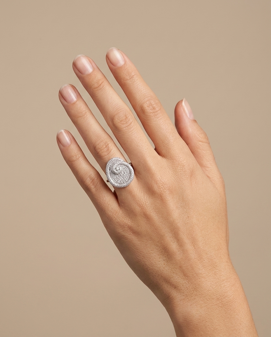 18KT White Gold Diamond Ring on model