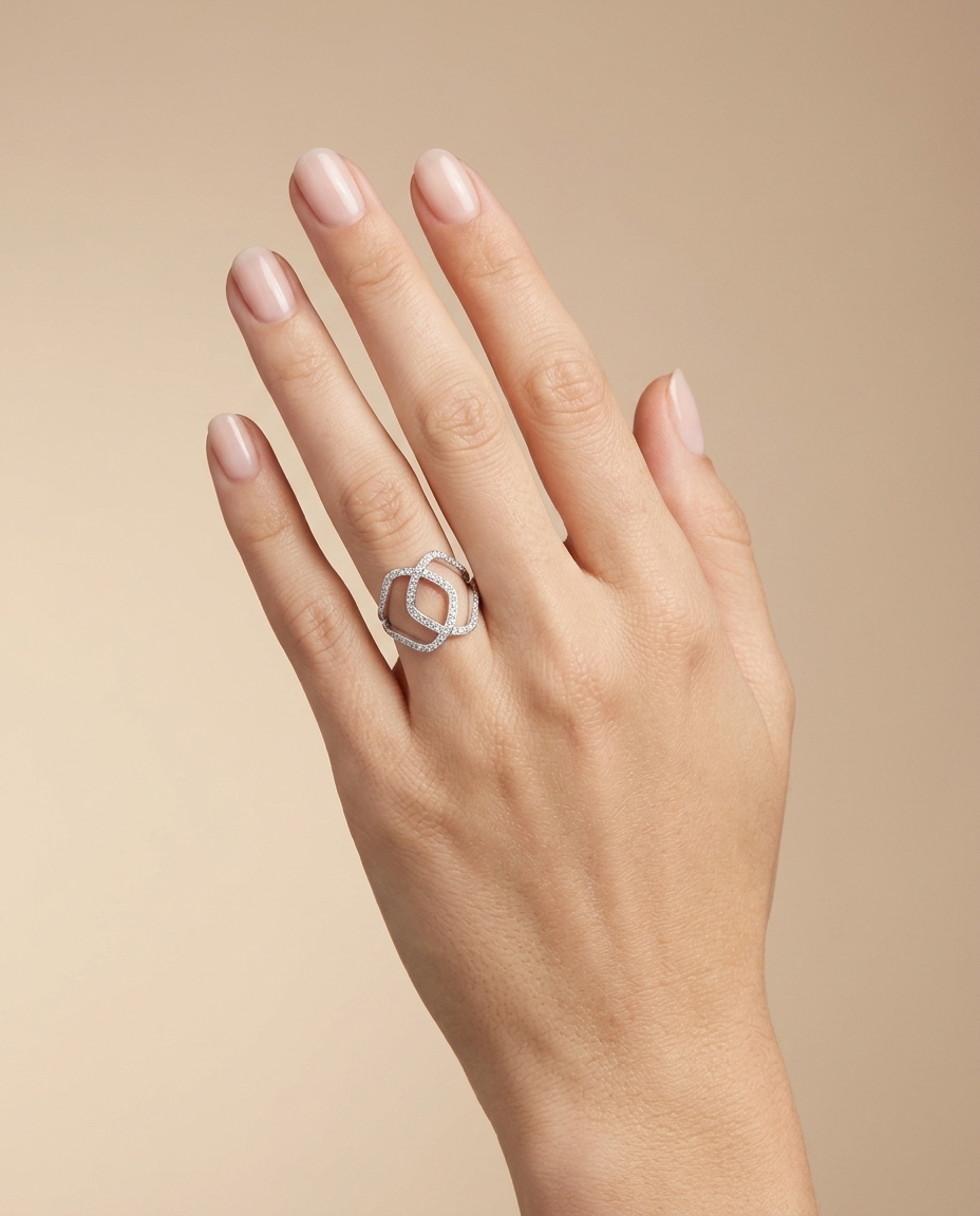18KT White Gold Diamond Ring on model