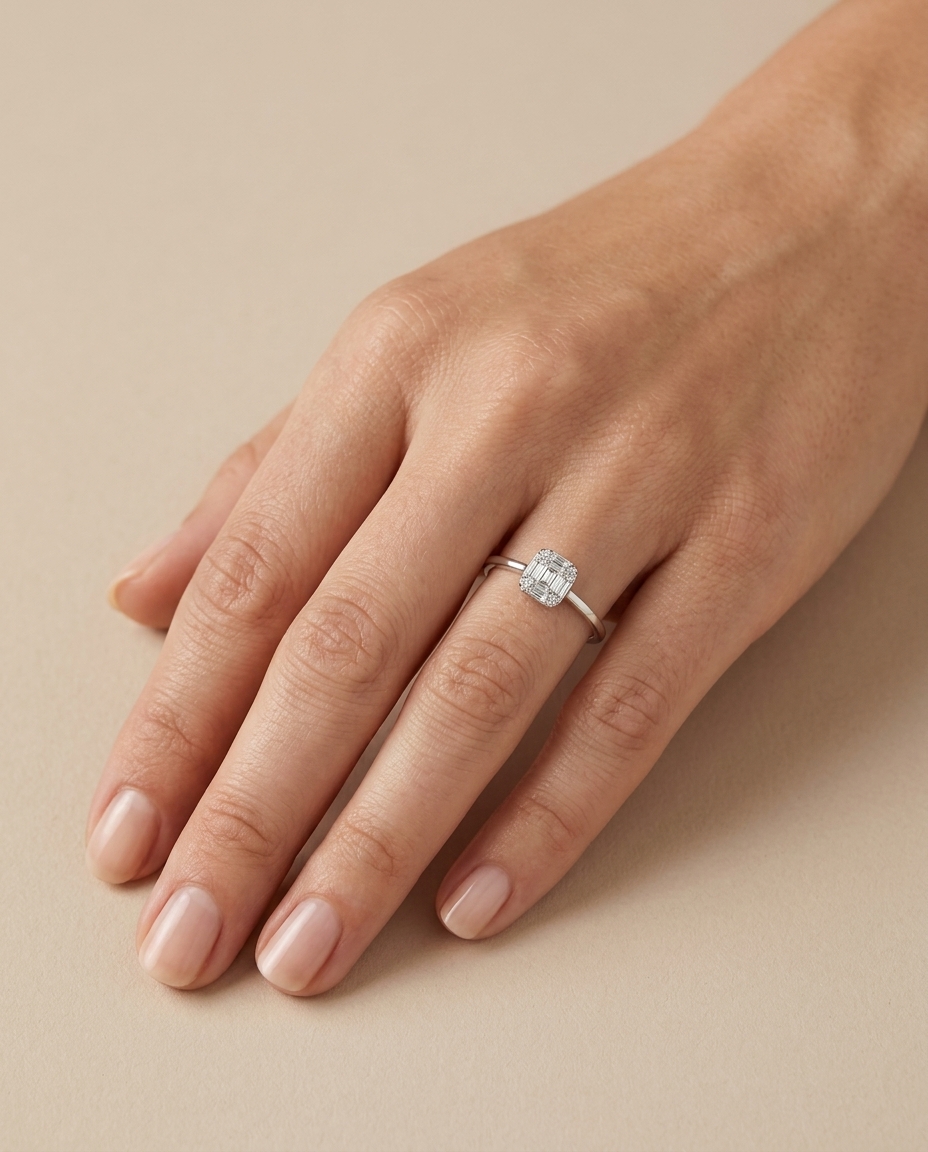 18KT White Gold Diamond Ring on model