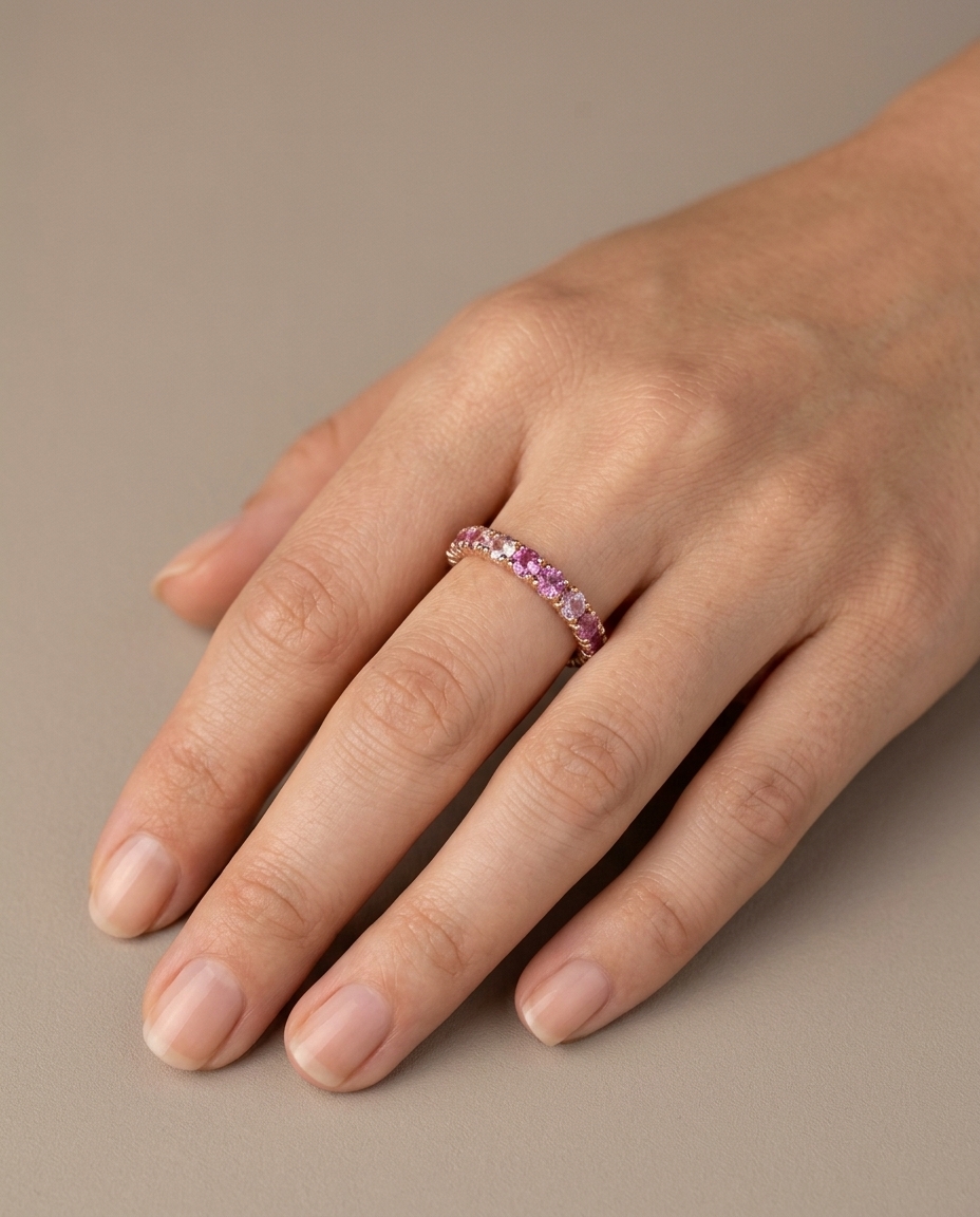 18KT Rose Gold Pink Sapphire Ring on model