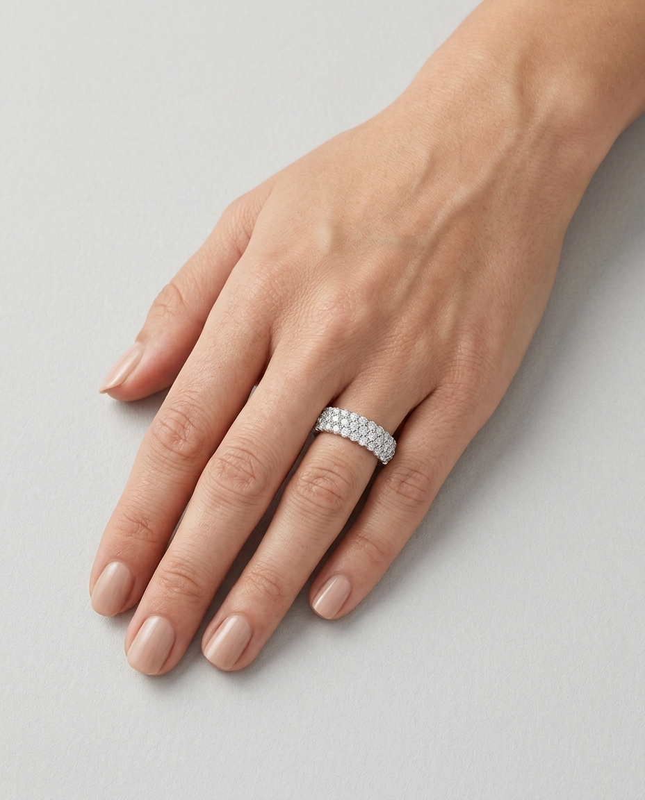 18KT White Gold Diamond Ring on model