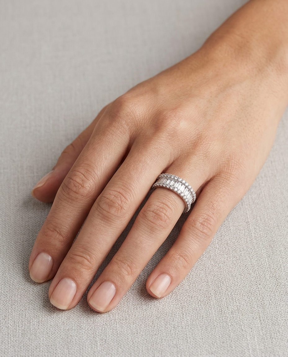 18KT White Gold Diamond Ring on model
