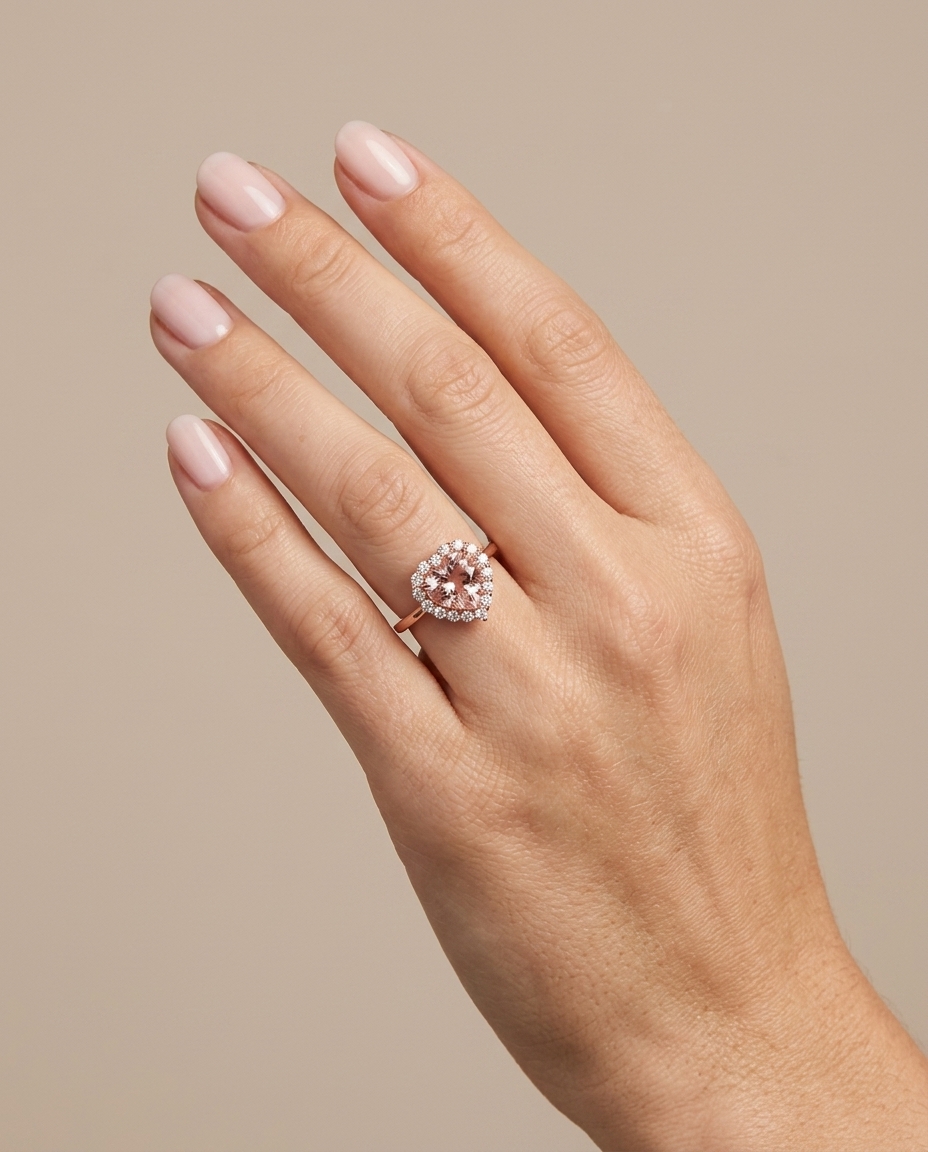 14KT Rose Gold Morganite and Diamonds Ring on model