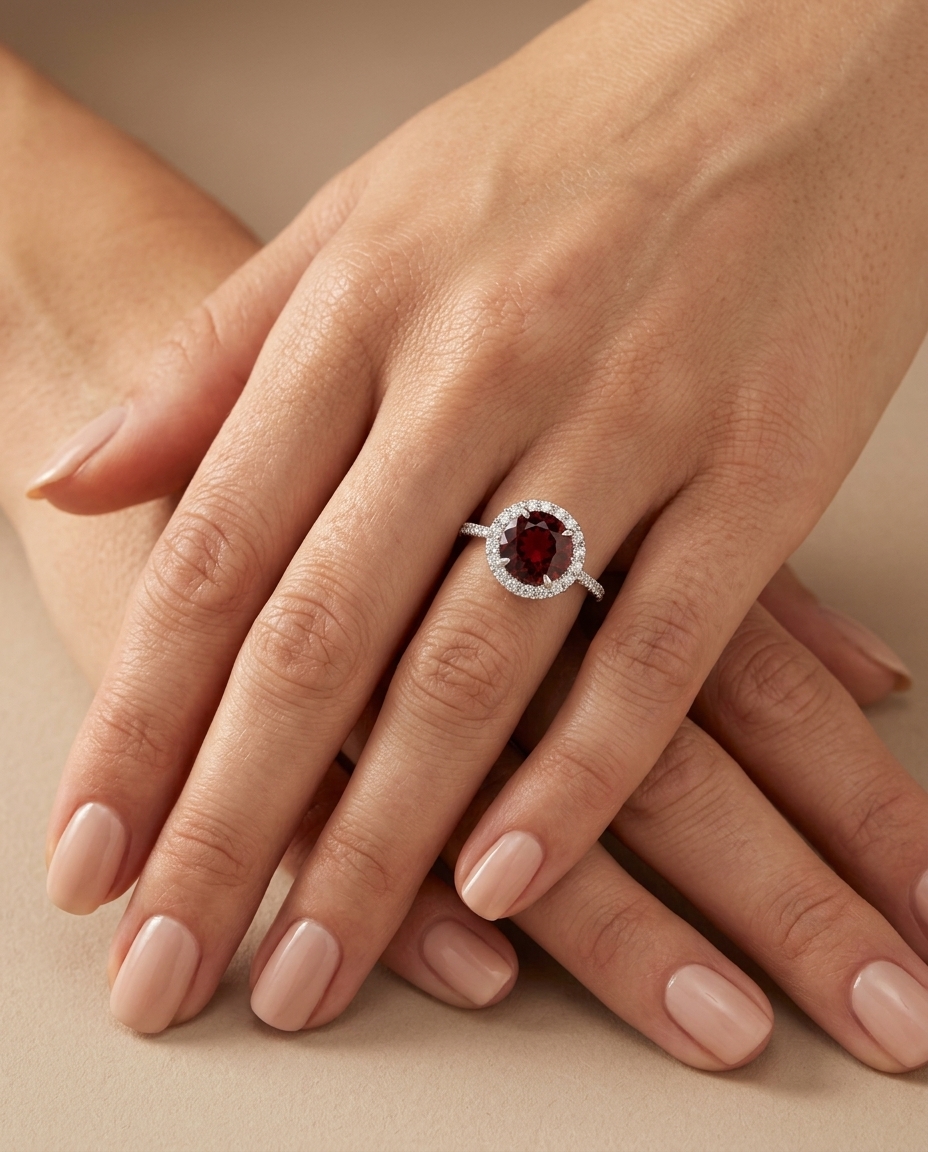 14KT White Gold Pink Tourmaline and Diamonds Ring on model