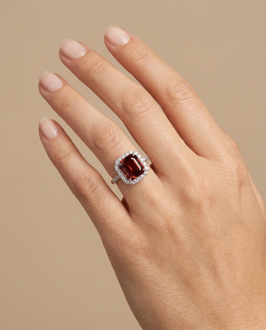 14KT White Gold Pink Tourmaline and Diamonds Ring on model