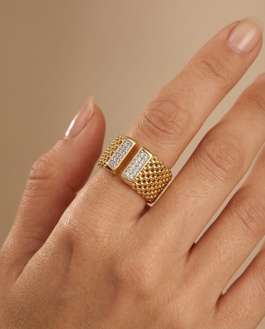 14KT Gold Diamond Ring on model