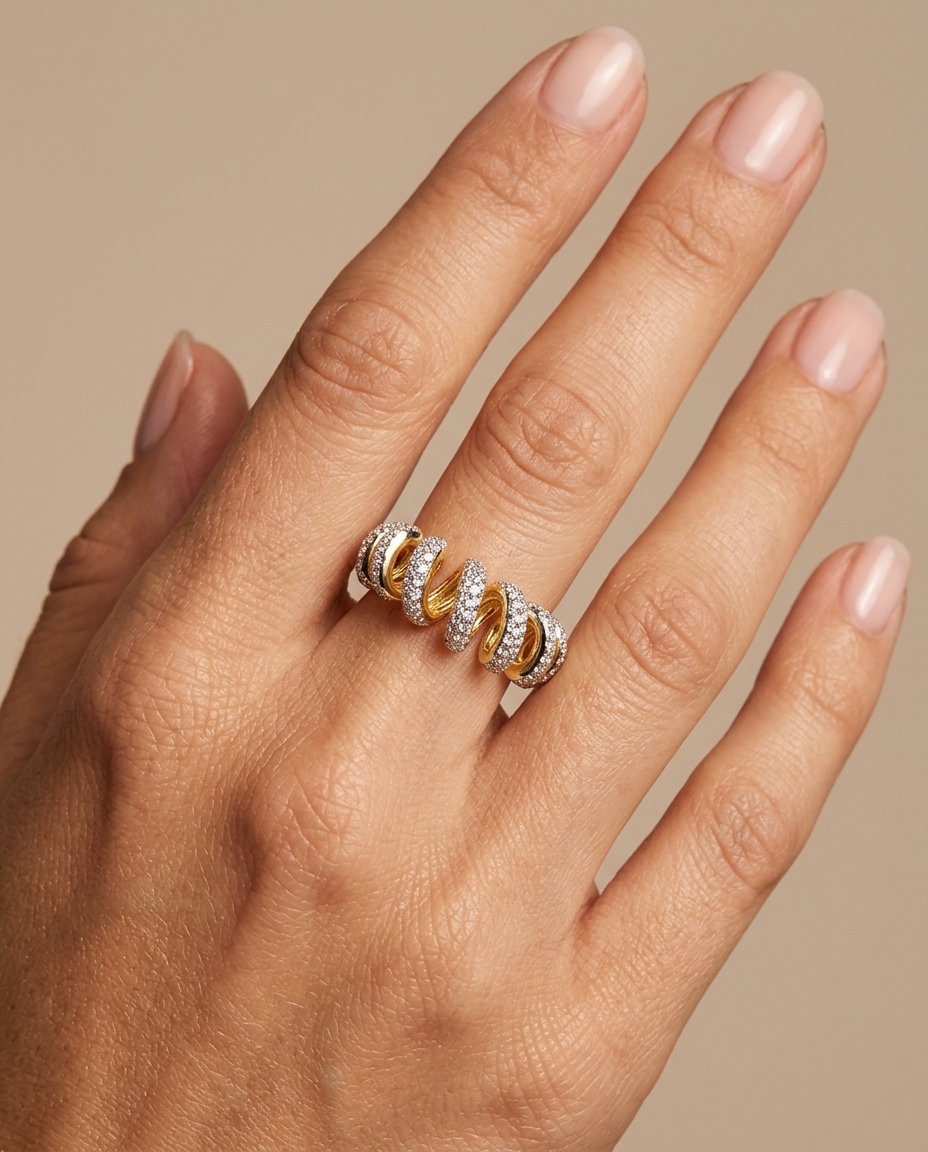 14KT Gold Diamond Ring on model