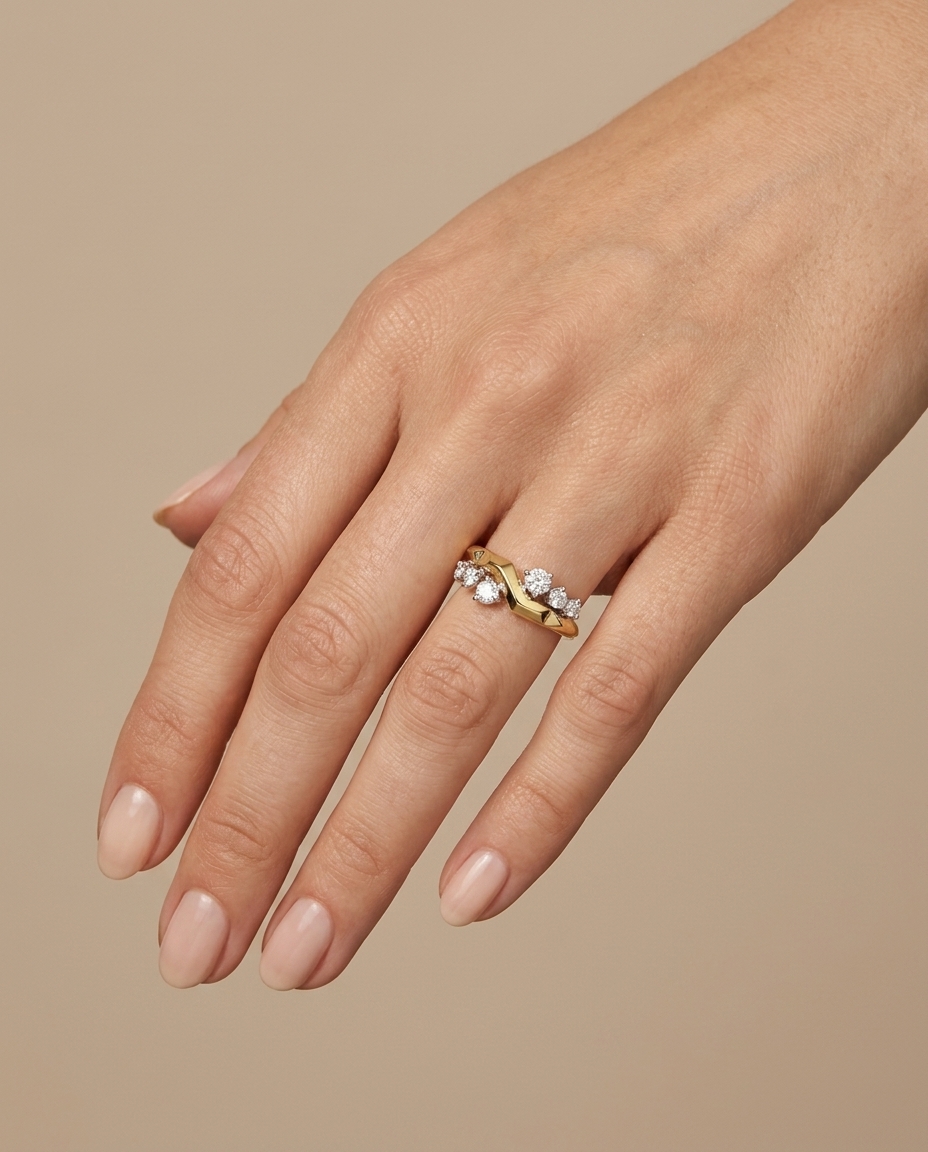 14KT Gold Diamond Ring on model