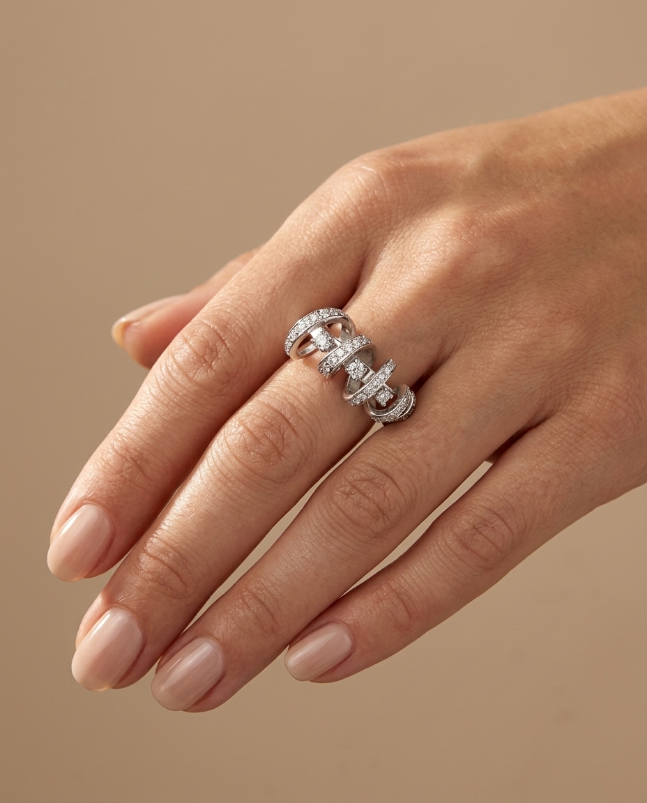 14KT Gold Diamond Ring on model