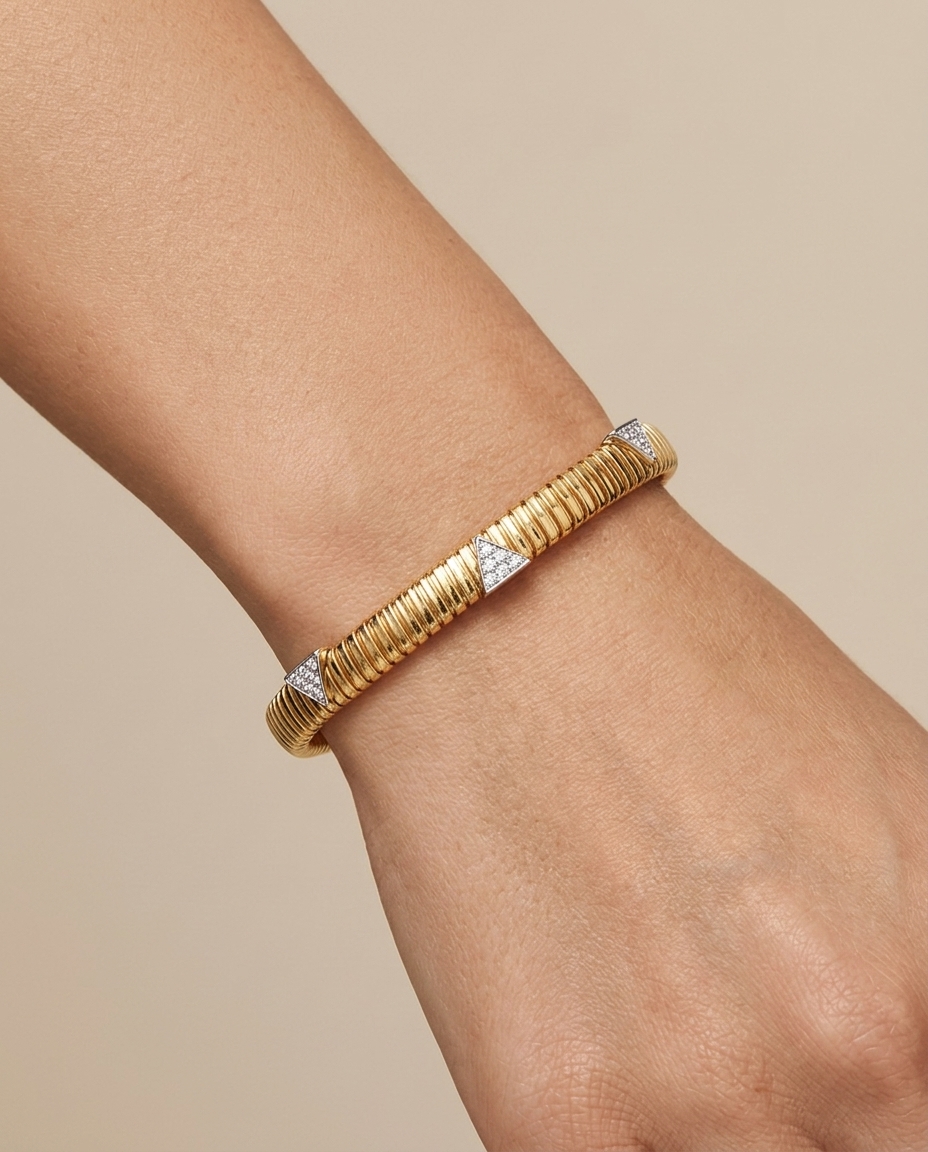 14KT Yellow Gold and Diamonds Tubogas Bracelet on model