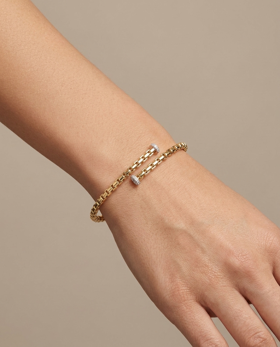 14KTYELLOW Gold Diamond Flexible Wrap Bangle on model