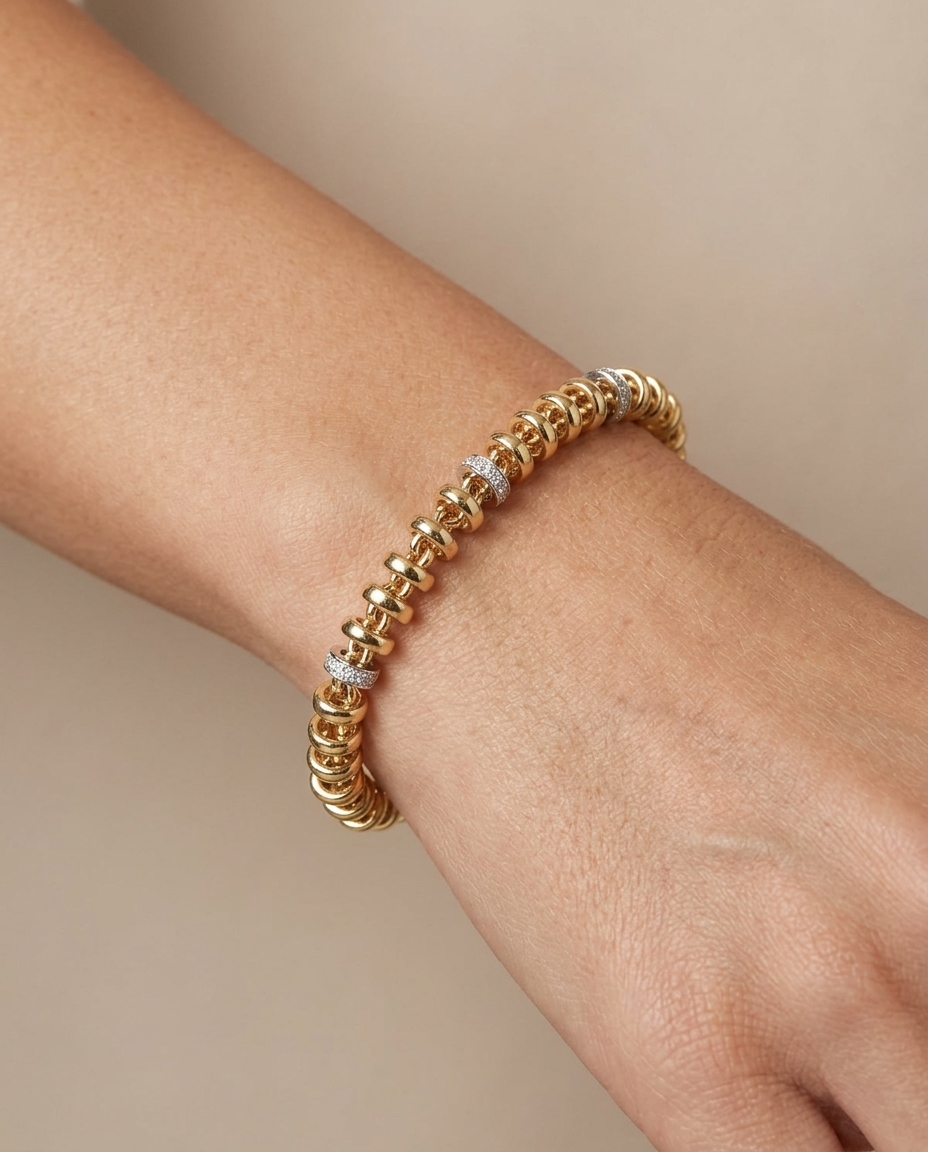 14KT Gold Rondelle Station Bracelet on model