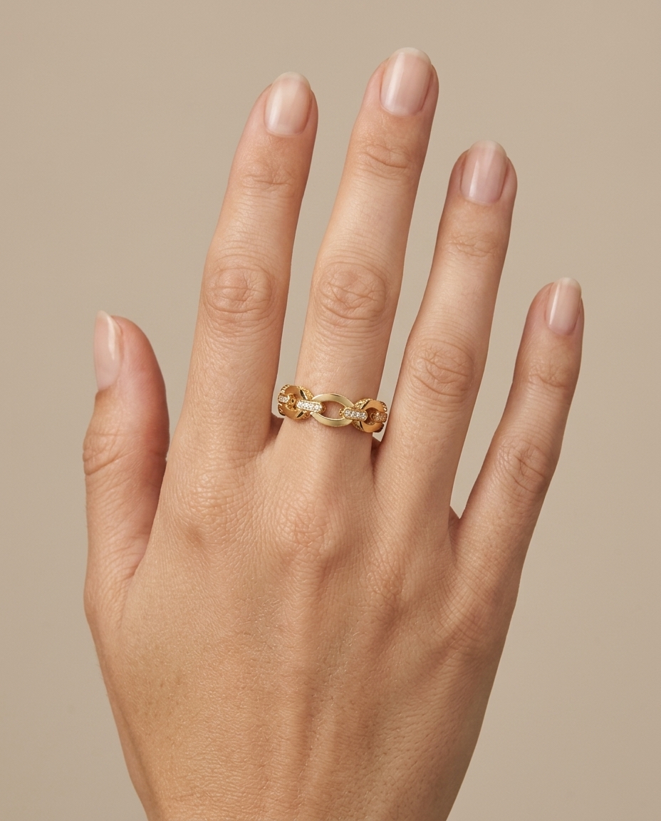 14KT Yellow Gold Diamond Ring on model