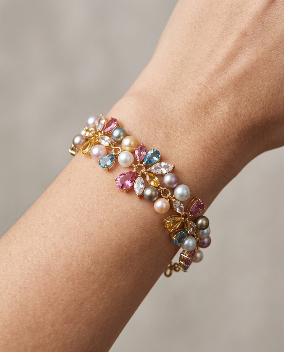 14KT Gold Diamond Bezel Set Tennis Bracelet on model