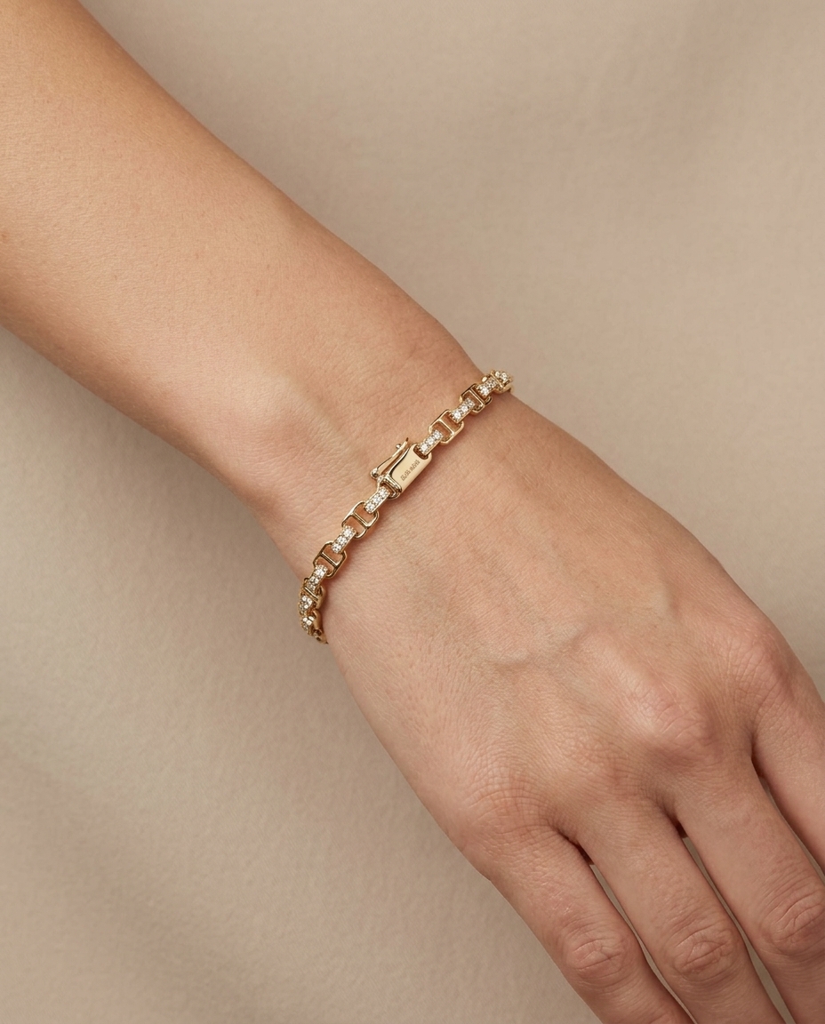 14KT Yellow Gold Diamond Bracelet on model