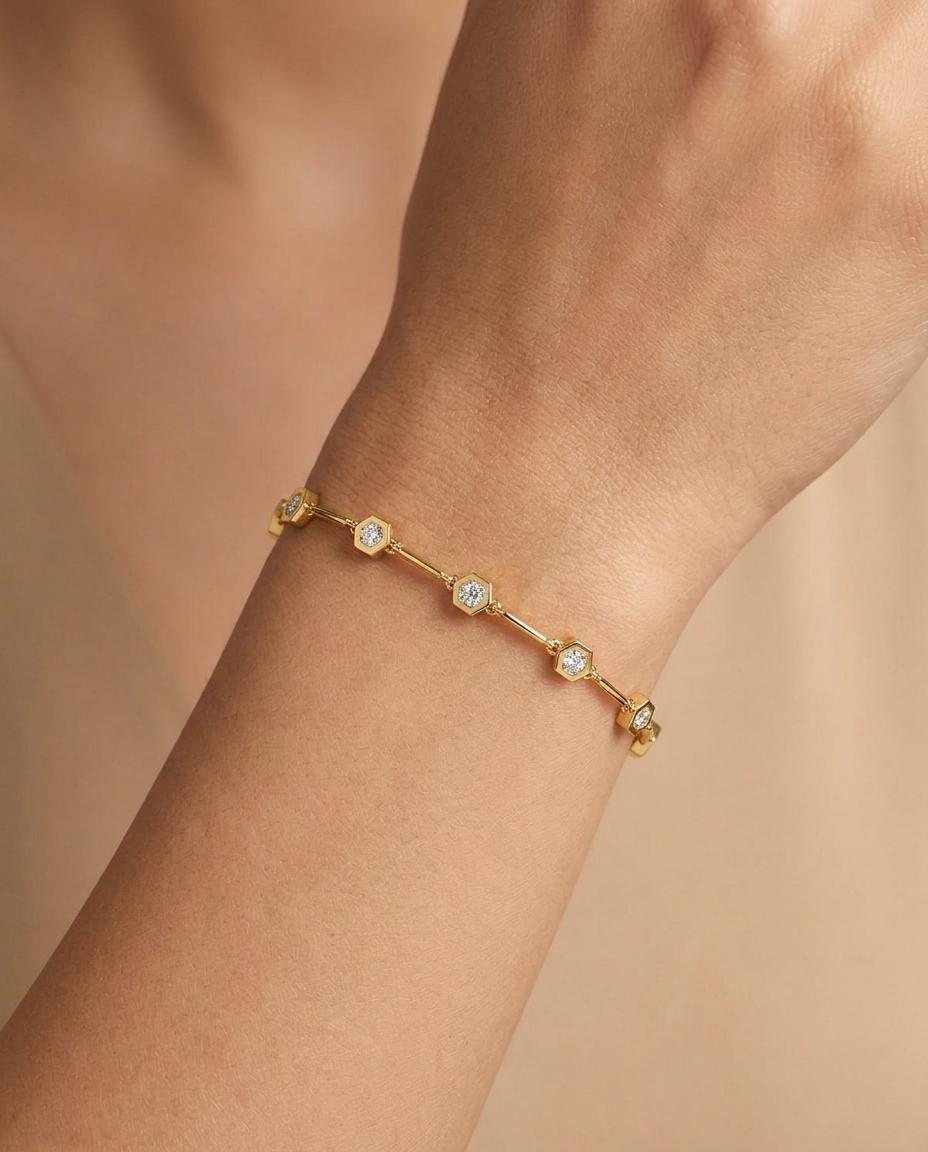 14KT Yellow Gold Diamond Bracelet on model