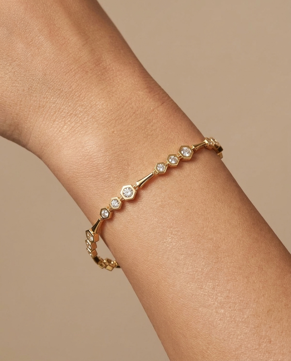 14KT Yellow Gold Diamond Bracelet on model