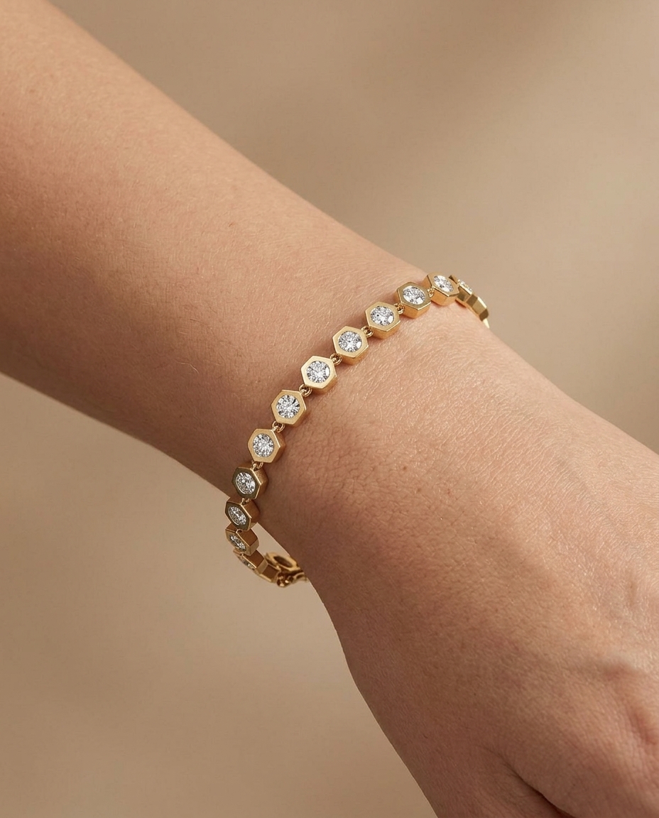 14KT Yellow Gold Diamond Bracelet on model