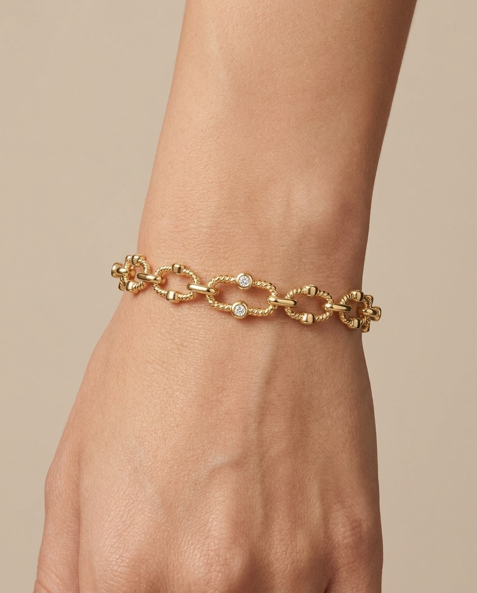 14KT Yellow Gold Diamond Bracelet on model