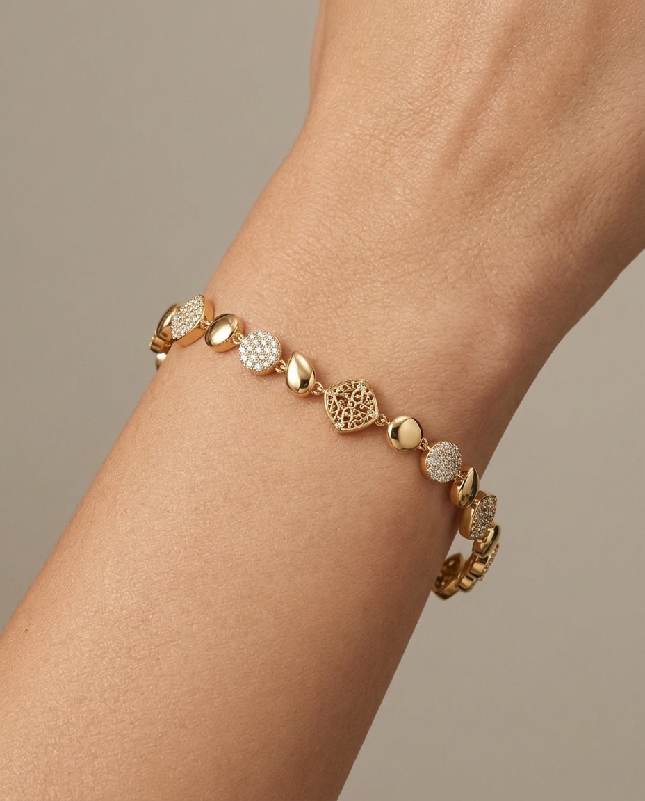 14KT Yellow Gold Diamond Bracelet on model