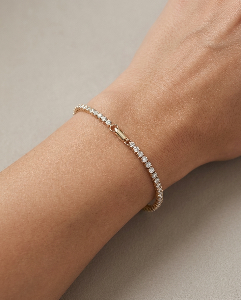 14KT Gold Diamond Tennis Bracelet (2 MM) on model