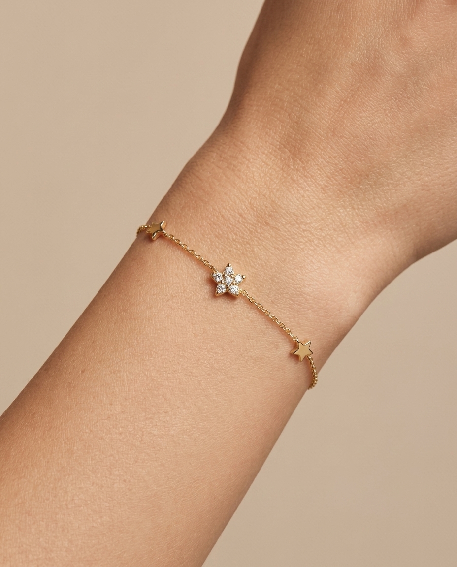 14KT Yellow Gold Diamond Star Bracelet on model