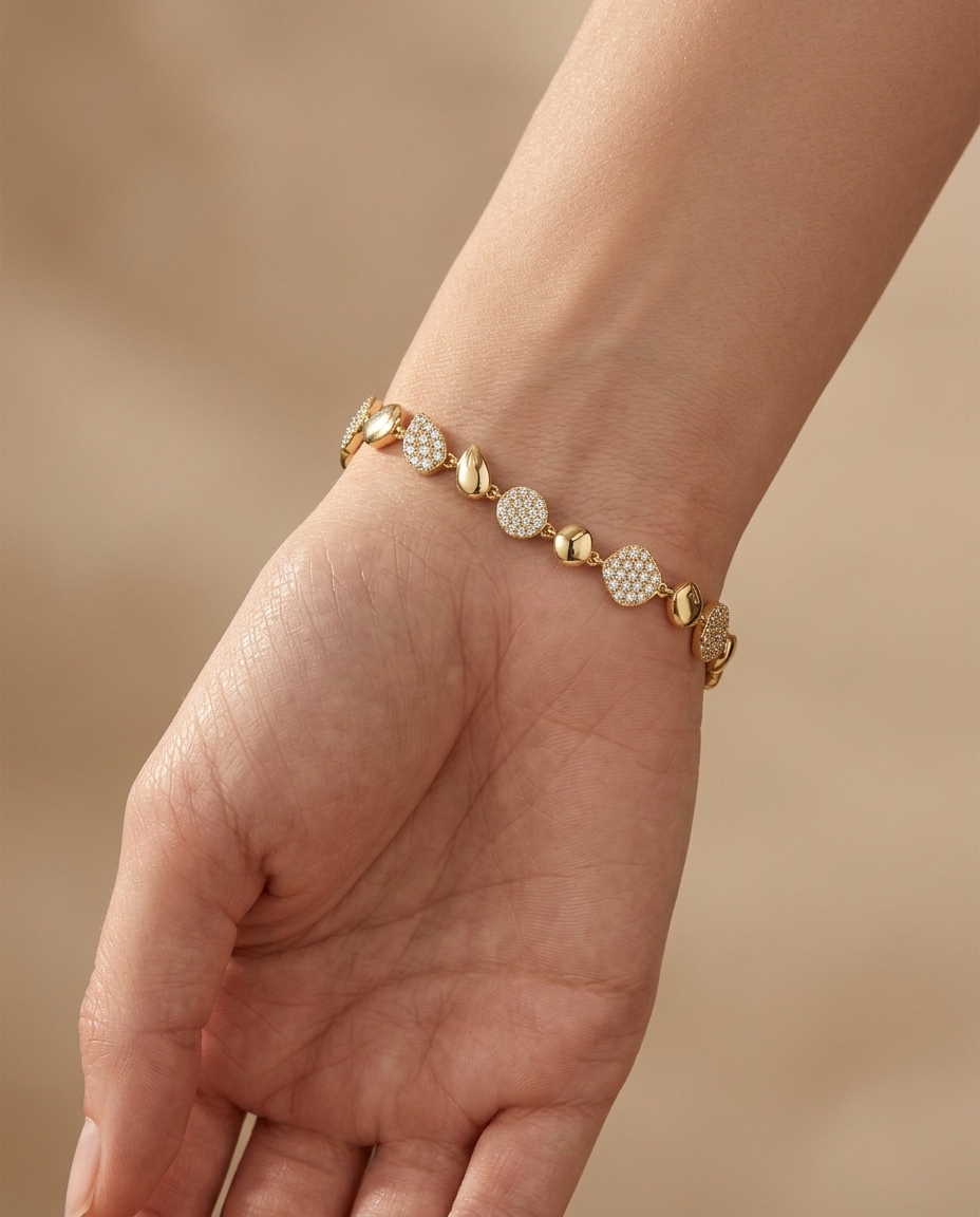 14KT Yellow Gold Diamond Bracelet on model