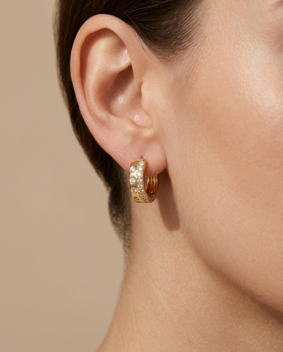 14KT Yellow Gold Diamond Earring on model