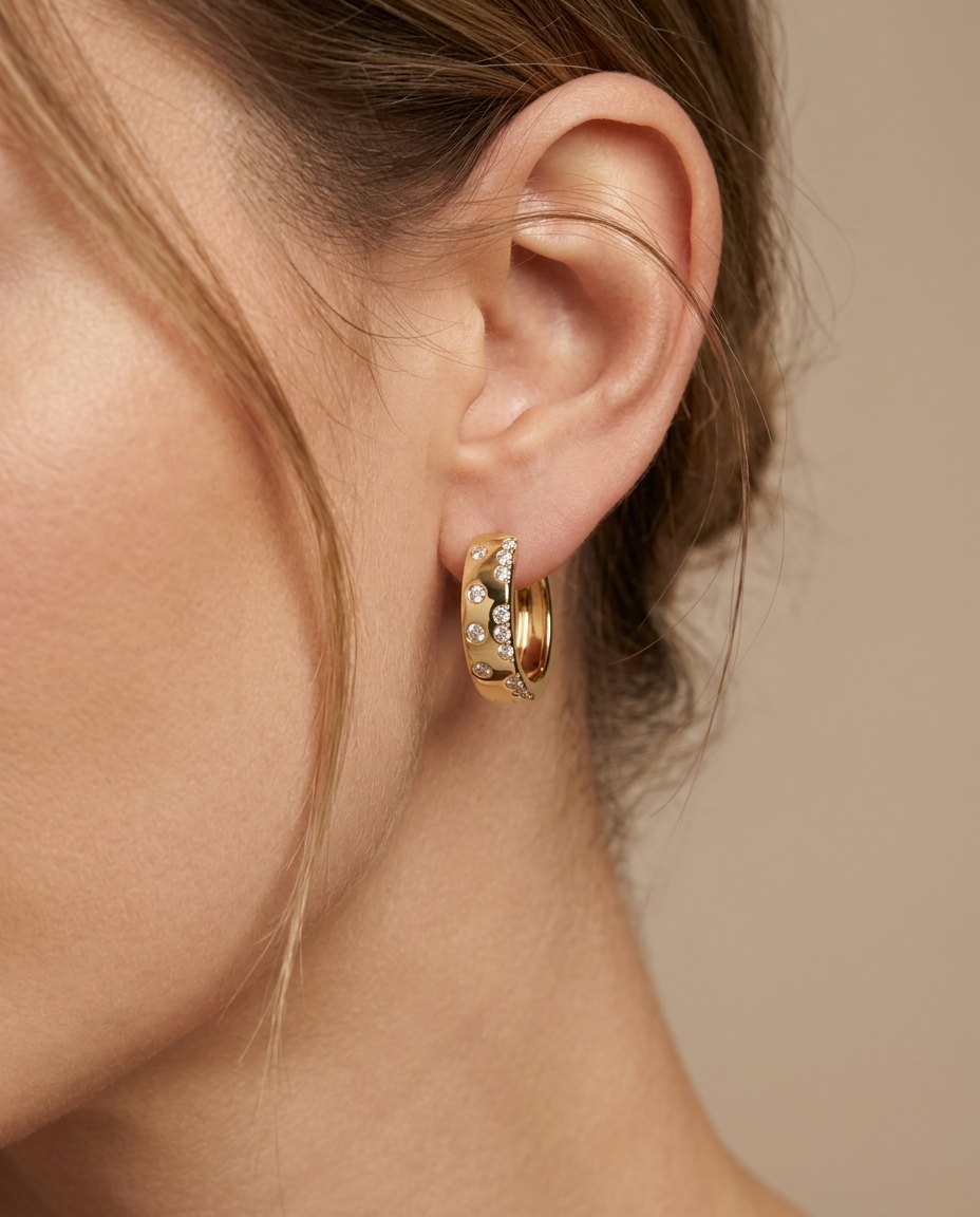 14KT Yellow Gold Diamond Earring on model