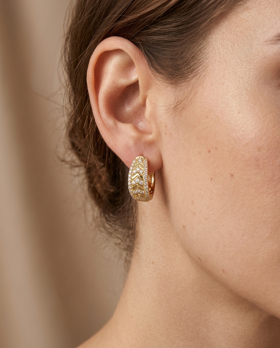 14KT Yellow Gold Diamond Earring on model