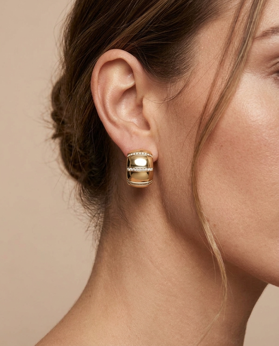 14KT Yellow Gold Diamond Earring on model
