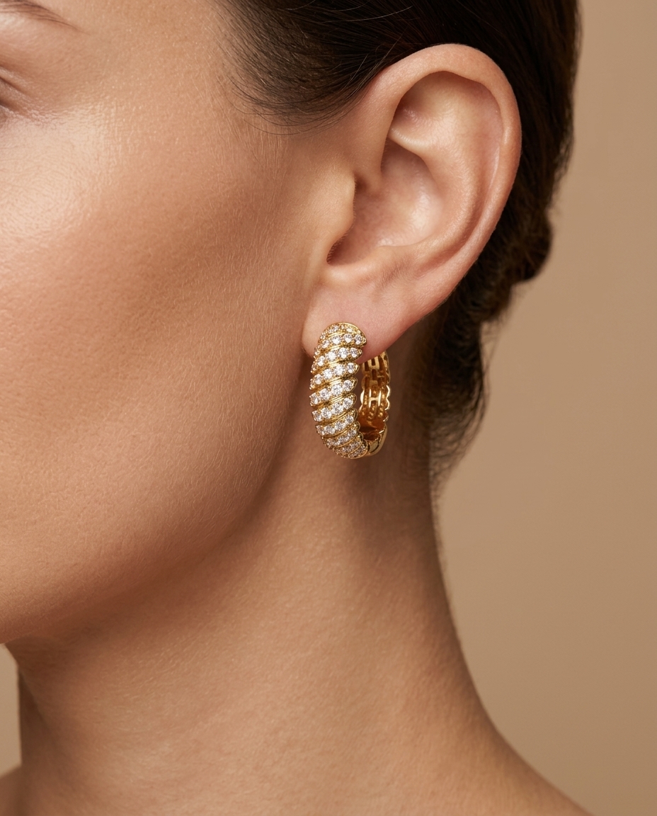 14KT Yellow Gold Diamond Earring on model