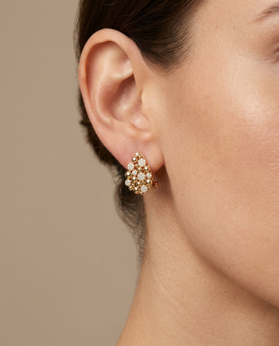 14KT Yellow Gold Diamond Earring on model