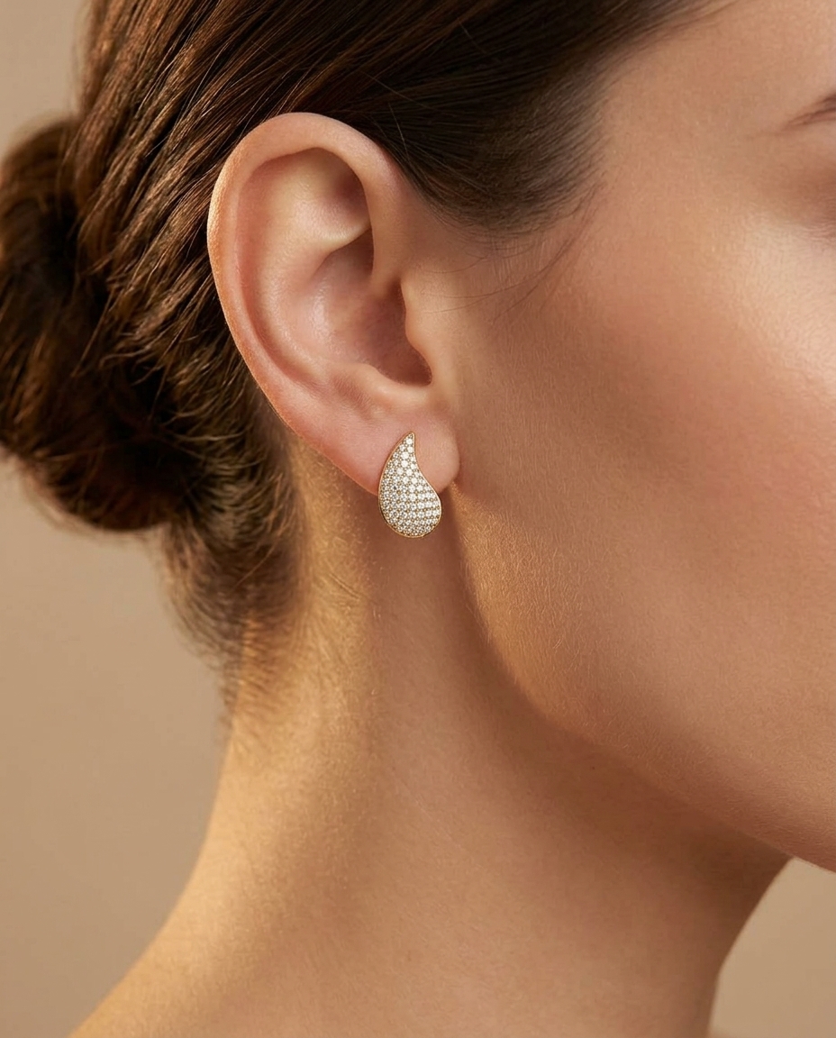 14KT Yellow Gold Diamond Earring on model