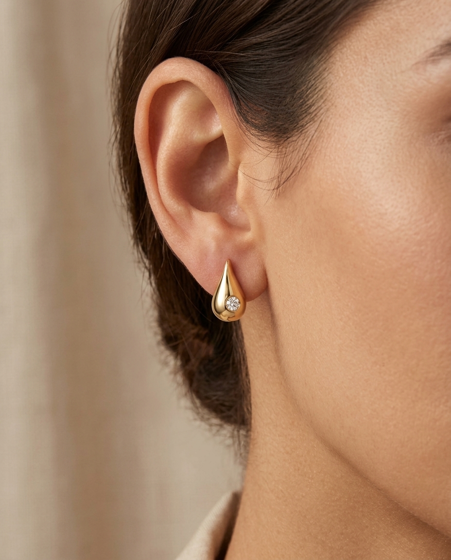 14KT Yellow Gold Diamond Earring on model