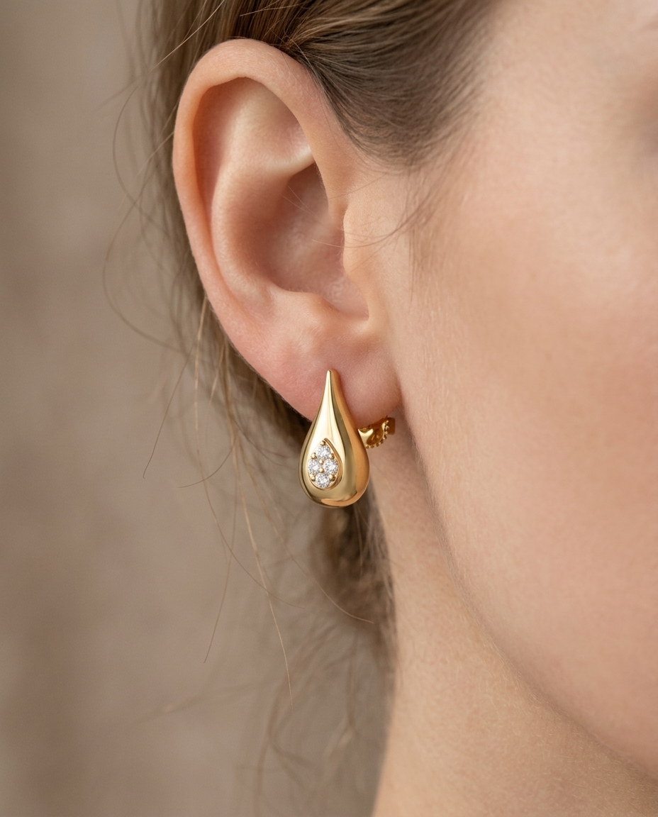 14KT Yellow Gold Diamond Earring on model