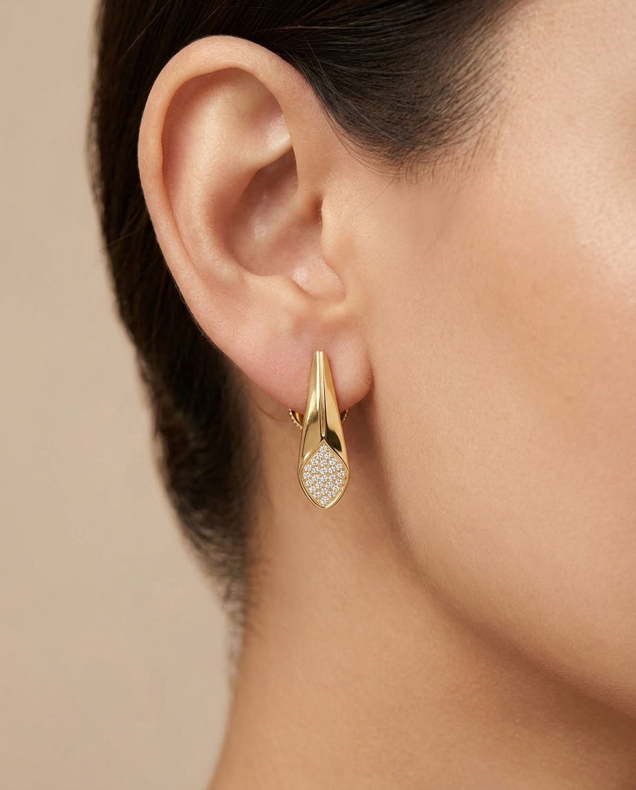 14KT Yellow Gold Diamond Earring on model