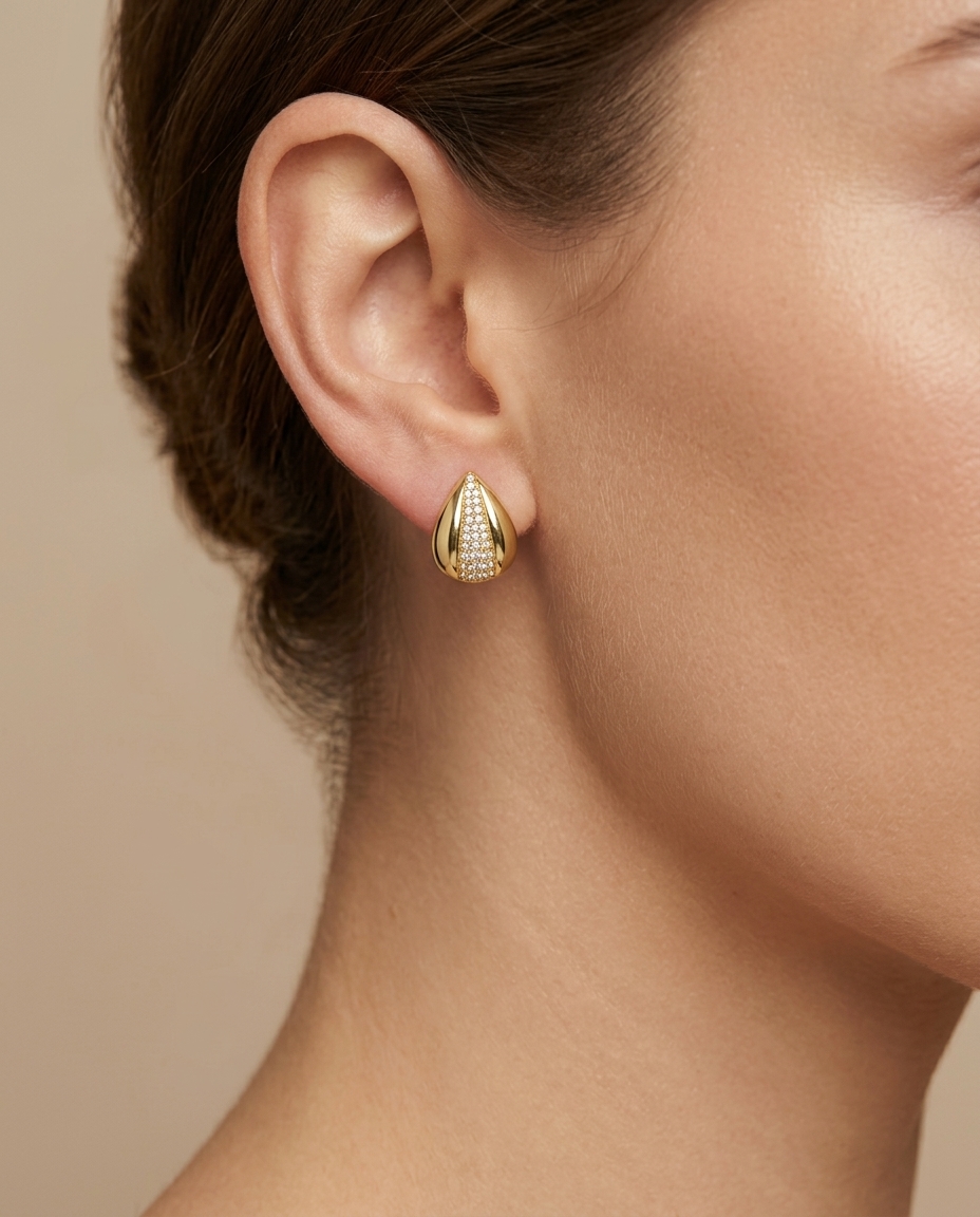 14KT Yellow Gold Diamond Earrings on model