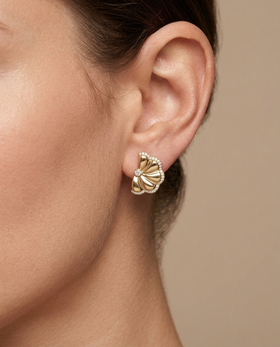14KT Yellow Gold Diamond Earring on model