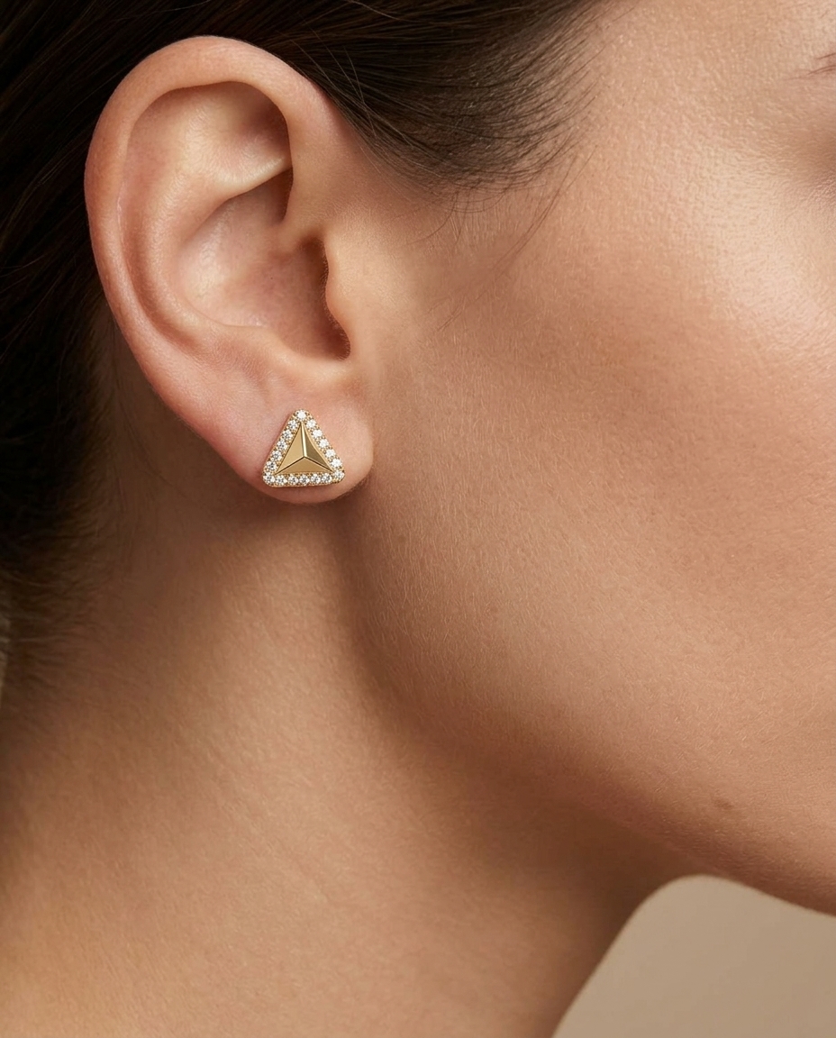 14KT Yellow Gold Diamond Earring on model