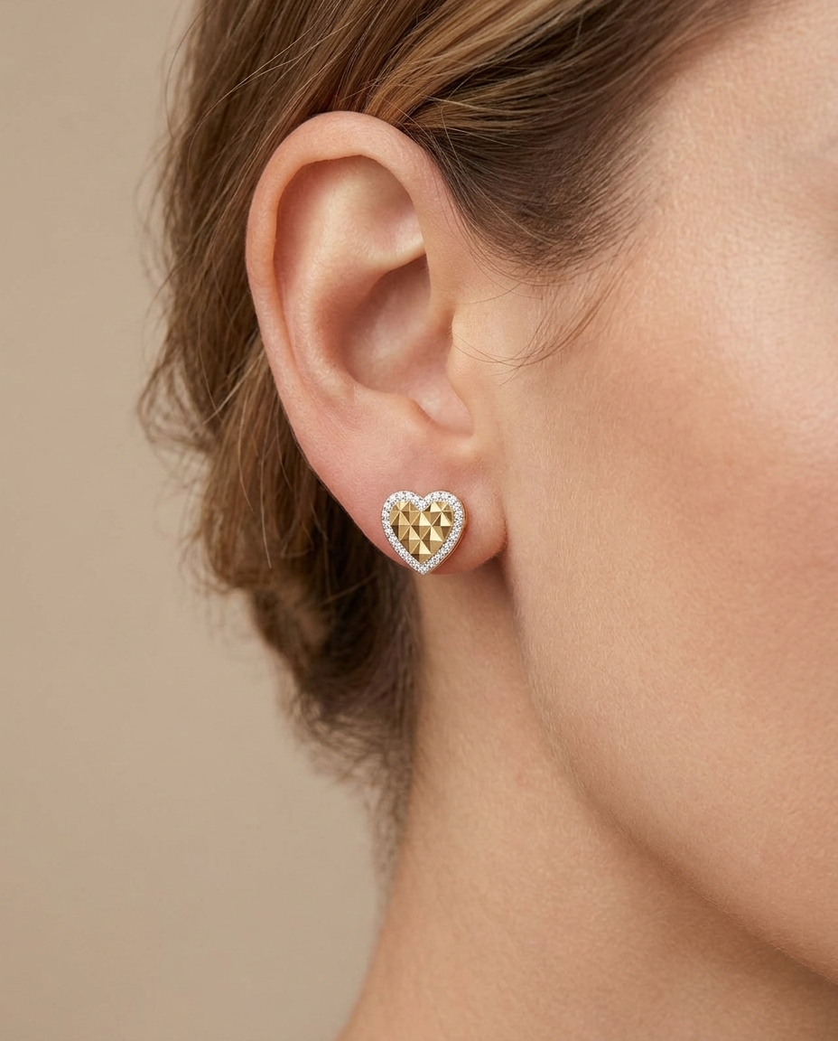 14KT Yellow Gold Diamond Earring on model
