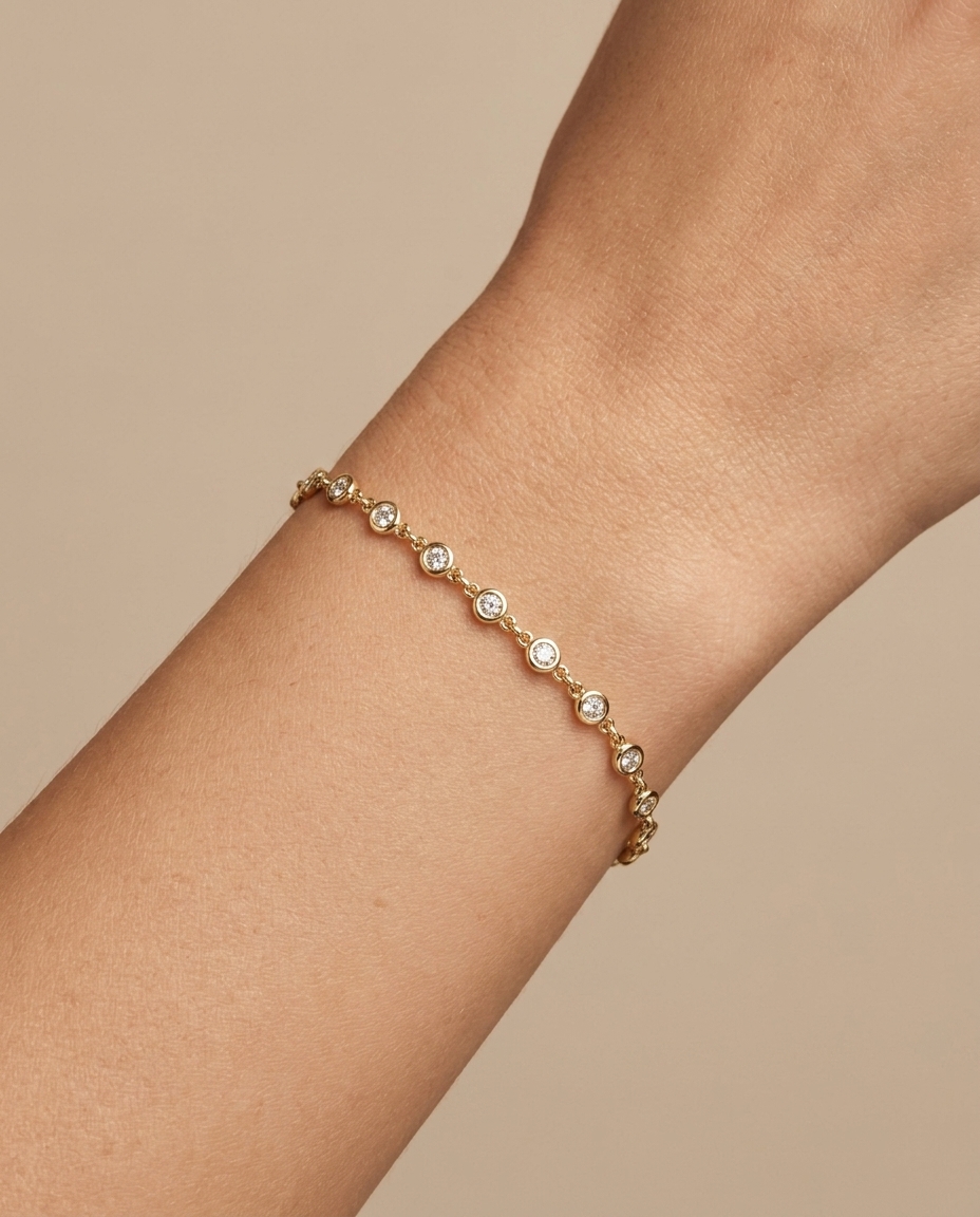 14KT Yellow Gold Diamond Bezel Bracelet on model