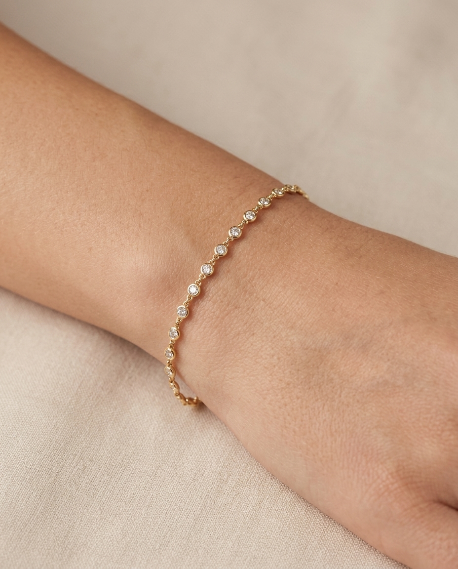 14KT Yellow Gold Diamond Bezel Bracelet on model
