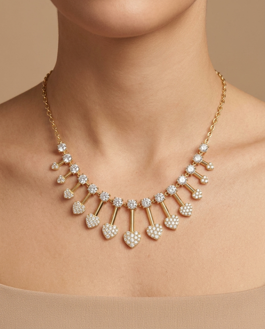 14KT Yellow Gold Diamond Necklace on model