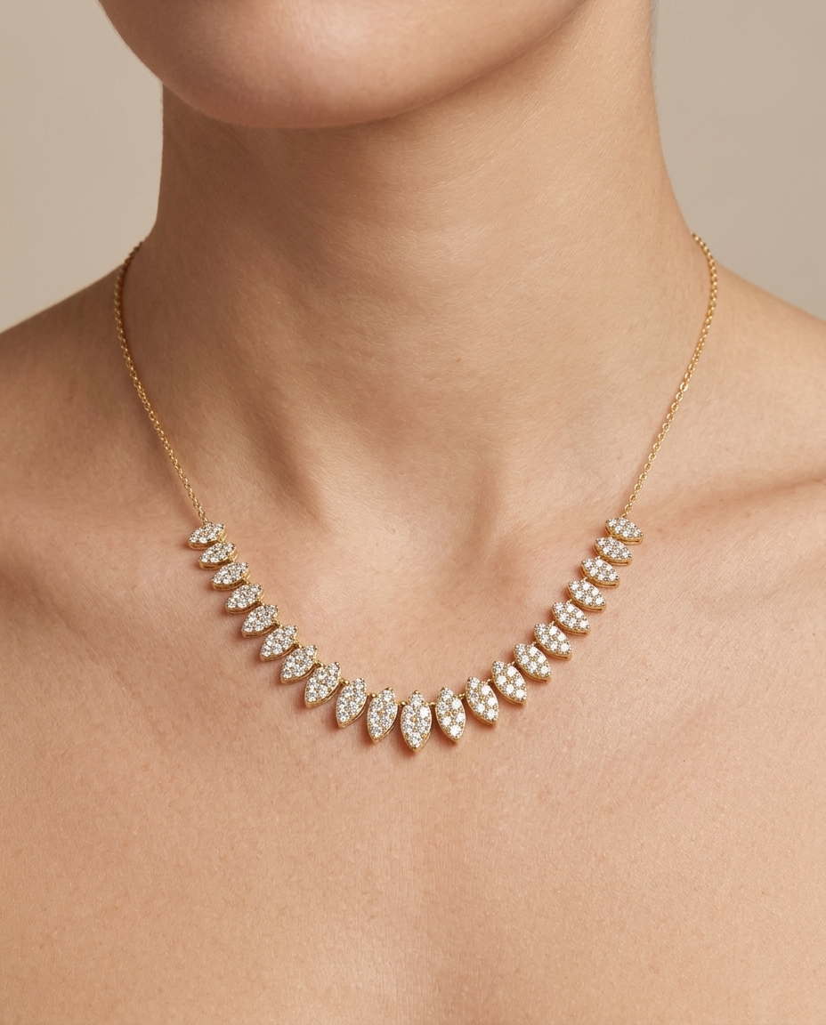 14KT Gold Diamond Necklace on model